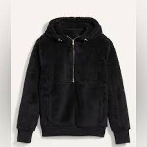 Old Navy Sherpa Faux-Fur Half Zip Hoodie Jet Black Women’s Size Small